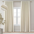 Topfinel 105 Inches Long Custom Black Out Thick Linen Drapery Panels, Cream White Pinch Pleated Heat Reflective Cottage Curtains with Pin Hooks, Luxury Lined Back Tab Drapes 2 Panels for Slider Door