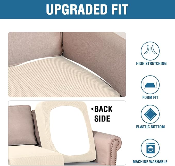H.VERSAILTEX Super Stretch Individual Chaise Cover Sectional Couch Covers for L Shaped Sofa Both Left/Right Featuring Thick Jacquard Textured Twill Fabric (1 Piece Chaise Cover Large, Cream)