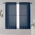 OWENIE Sheer Curtains - Navy 45" Long, Light Filtering Tiers for Kitchen, Bedroom, Basement, Short Curtains Panels Rod Pocket, Cafe Curtains for Small Window, 42" W x 45" L