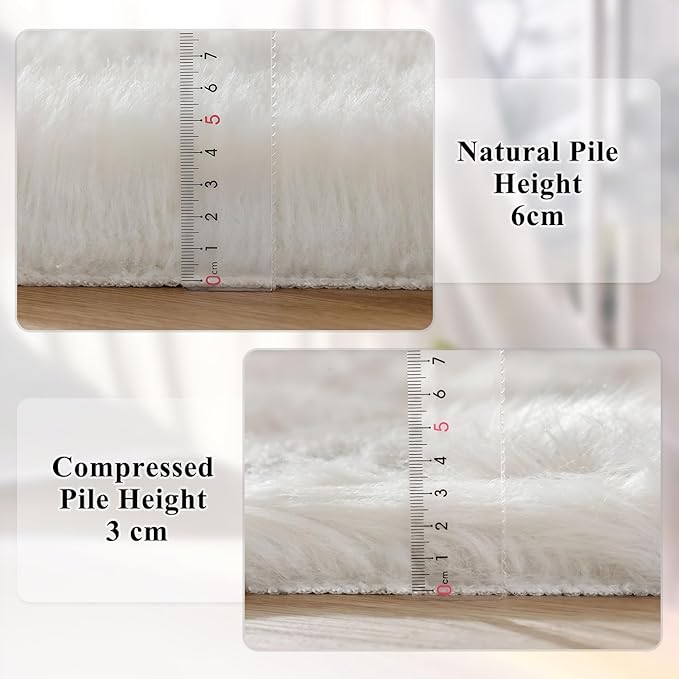 ORINOVA White Fluffy 5x7 Washable Area Rugs for Bedroom Faux Fuzzy Sheepskin Fur Rug for Living Room Nursery Rug