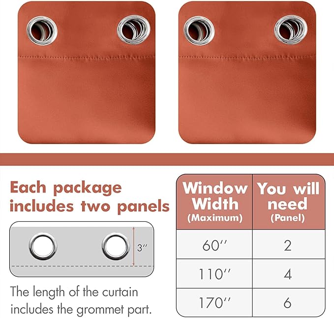 MIULEE 84" Long Room Darkening Curtains Thermal Insulated Rust Terracotta Drapes Window Treatment Set Grommet Top Light Blocking Blackout Curtain for Fall Living Room/Bedroom 2 Panels Burnt Orange