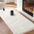 Faux Fur Rug, White Small Fluffy Rug for Sofa Chair Couch Cover 2x4 Feet, Ultra Soft Fuzzy Shag Rug for Bedroom, Indoor Shaggy Plush Floor Carpets Luxury Home Decor for Bedside