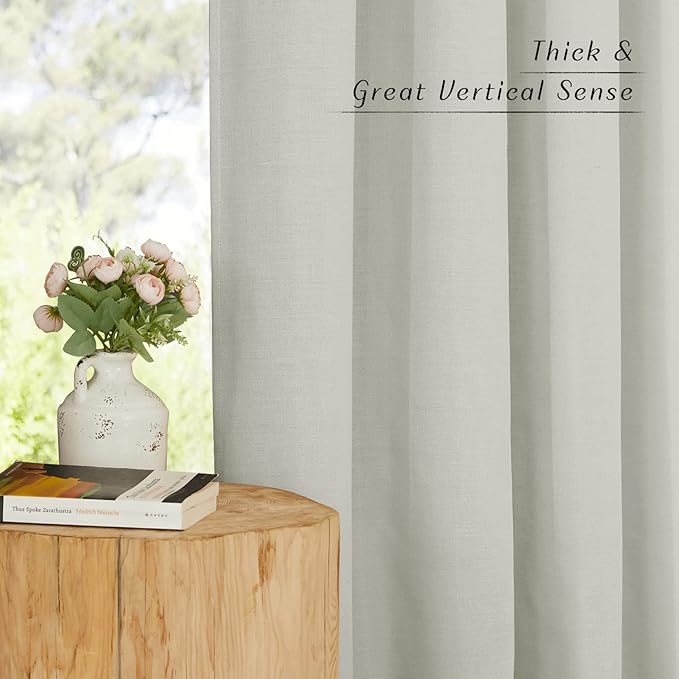 NICETOWN Gray Thick Linen Curtains 72" Length, Grommet Privacy Window Treatments Linen Weave with Light Penetration Vertical Drapes for Farmhouse/Home Office, W42 x L72, 2 Panels