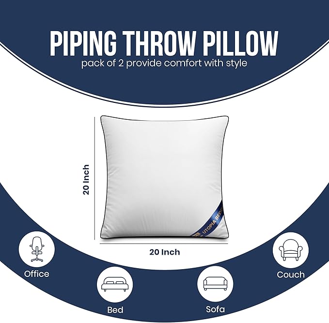 Utopia Bedding Throw Pillow Inserts (Pack of 2, White), 20 x 20 Inches Decorative Indoor Pillows for Sofa, Bed, Couch, Cushion Sham Stuffer