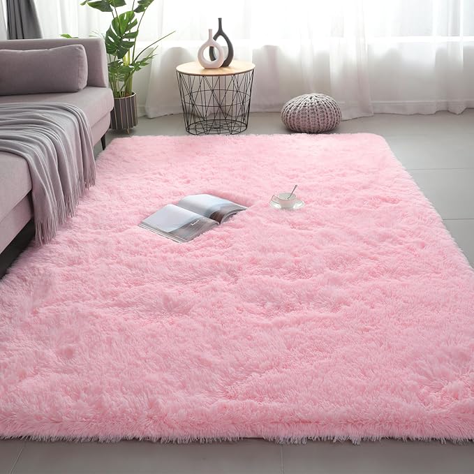 Shag Area Rugs for Bedroom Living Room,Ultra Soft Fluffy Area Rugs for Dorm,Indoor Carpet Nursery Rugs for Kids Girls Room Home Decor (Pink, 9X12 Feet)