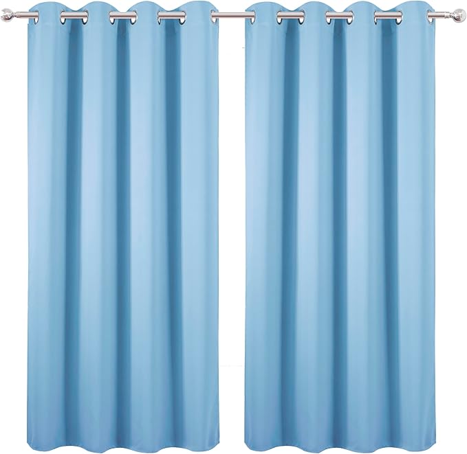 LEMOMO Sky Blue Blackout Curtains 66 x 63 Inch Length/Set of 2 Curtain Panels/Thermal Insulated Room Darkening Blackout Curtains for Bedroom