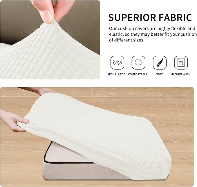 Easy-Going Stretch Individual Loveseat Couch Cushion Cover Sofa Cushion Furniture Protector Sofa slipcover Soft Flexibility with Elastic Bottom (2-Piece Loveseat Cushion Cover, Cream)