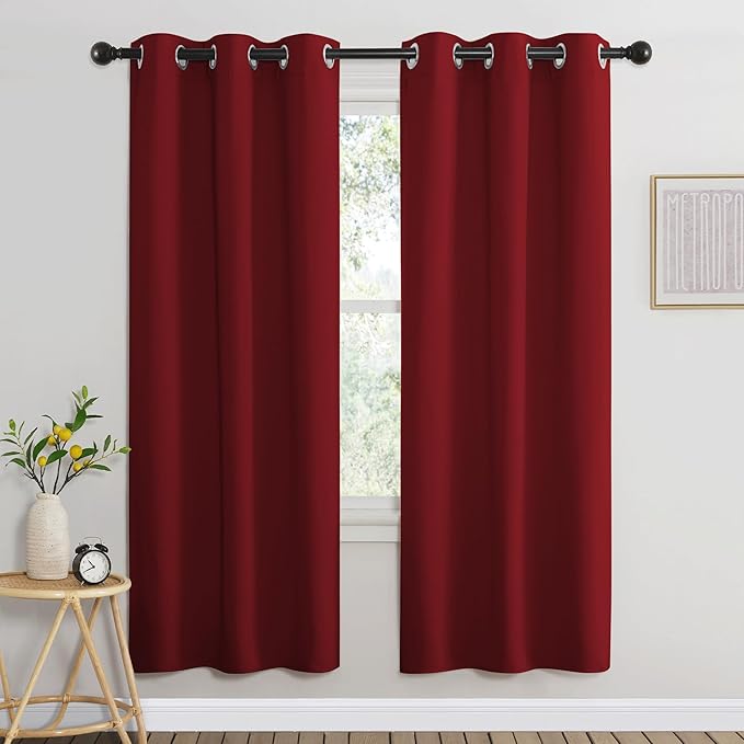 NICETOWN Burgundy Red Bedroom Curtains 72 inches Long, Grommet Blackout Thermal Insulated Window Treatment Room Darkening for Bedroom/Home Office, 2 Panels, W37 x L72