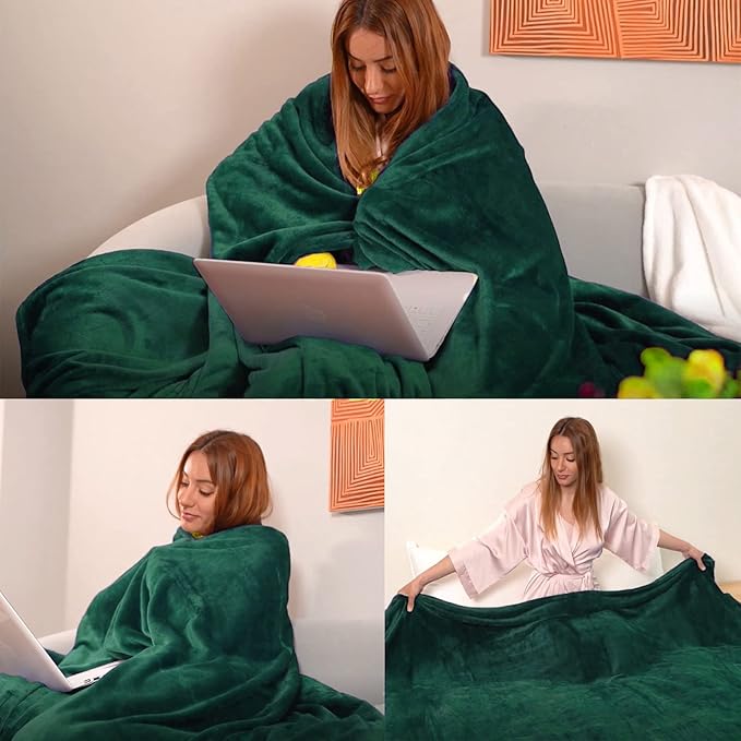 JIAHANNHA Green Throw Blanket Fleece Blanket Throw Size(50 by 70 Inches),Super Soft Cozy Plush Blanket for Couch Sofa Bed,Lightweight Warm Bed Blankets for Adults,All Season