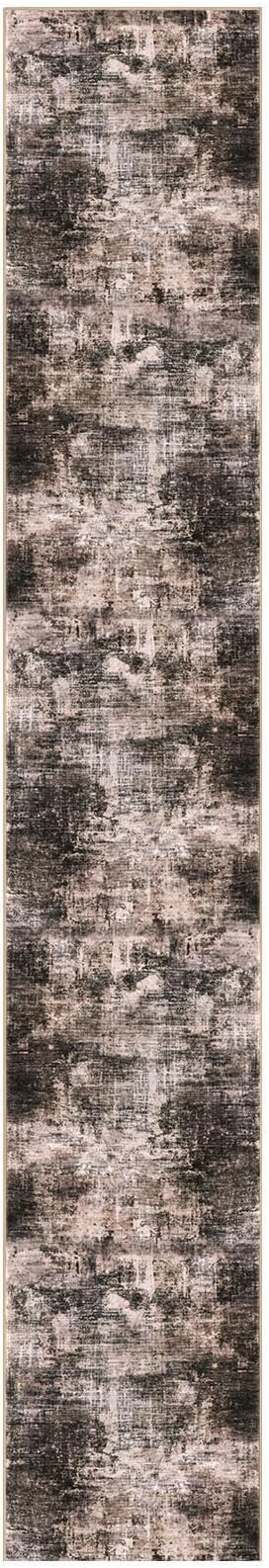 IOHOUZE Abstract Runner Rug 3x16 Ft Washable Runners for Hallways, Non Slip Kitchen Runner Printed Faux Wool Entryway Runner Indoor, Modern Abstract Floor Carpet for Hall Stair, Brown/Rust