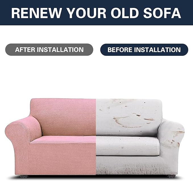 Cupuamon 2026 New Stretch Sofa Slipcovers Couch Cover for 3 Cushion Furniture Protector Sofa Covers with Elastic Bottom Jacquard Fabric Small Checks for Pets, Kids -Sofa, Dusty Pink