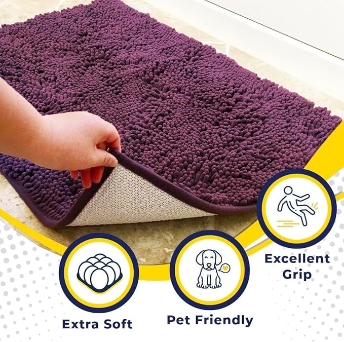 Muddy Mat® | Super Absorbent Door Mat Indoor, Microfiber Quick Dry Chenille Entryway Rug, Non-Slip Front Door Mat, Indoor Mats for Entryway, Machine Washable Pet Rug, Dark Purple 36"x60"