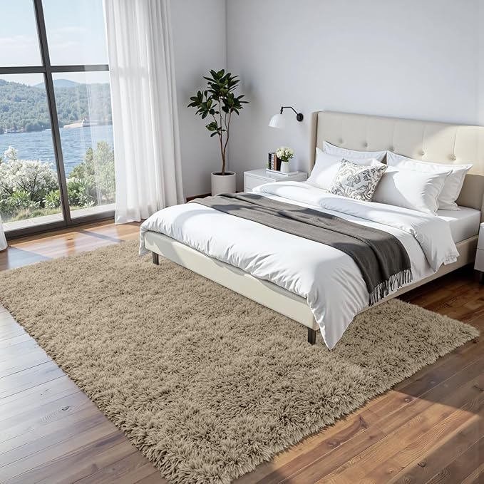 8x10 Area Rugs for Living Room Rug: Soft Fluffy Shag Gray Camel Rugs for Bedroom, Non-Slip Large Fuzzy Plush Rug Indoor Floor Carpet for Nursery Kids Boys Girl Room, Dorms, Playroom, Modern Home Decor