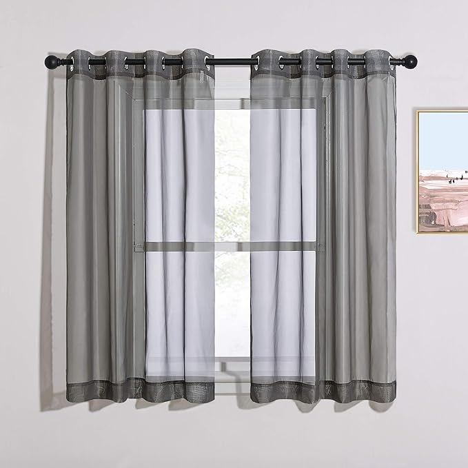 NICETOWN 45 Inch Sheer Curtains - Grommet Top Window Treatment Voile Panels for Bedroom & Kitchen & Loft (54" Wide, Dark Grey, Set of 2)