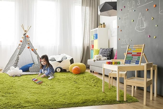 TWINNIS Super Soft Shaggy Rugs Fluffy Carpets 6x9 Feet, Indoor Modern Plush Area Rugs for Living Room Bedroom Kids Room Nursery Home Decor, Upgrade Anti-Skid Rectangular Fuzzy Rug, Green