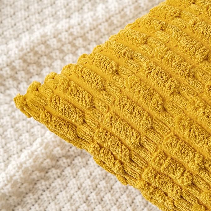 MIULEE Pack of 2 Corduroy Decorative Throw Pillow Covers 12x12 Inch Soft Boho Striped Pillow Covers Modern Farmhouse Home Decor for Summer Sofa Living Room Couch Bed Mustard Yellow