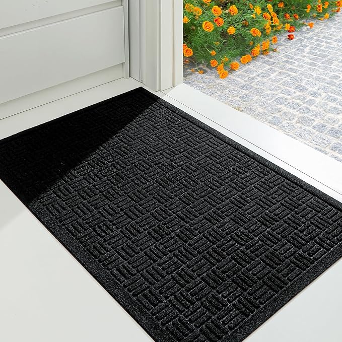 Mibao Front Door Mat Indoor Outdoor Entrance, Dirt Trapping Waterproof All-Season, All-Weather Doormat, Non-Slip Durable Natural Rubber Low Profile Easy Clean Patio Entrance Mat, 61.5" x 36", Black