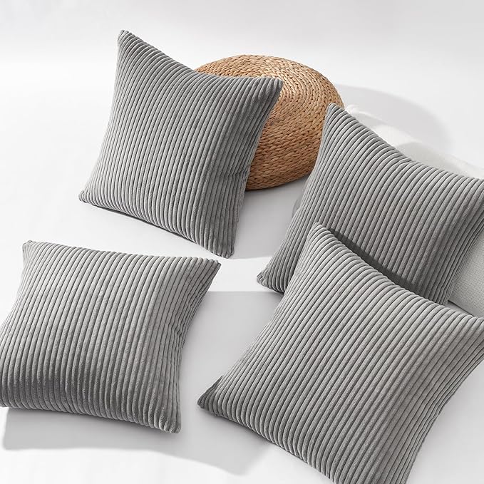 Topfinel Decorative Throw Pillow Covers Cushion Cases, Set of 4 Soft Velvet Modern Double-Sided Designs, Mix and Match for Home Decor, Pillow Inserts Not Included (12x12 inch, Grey)