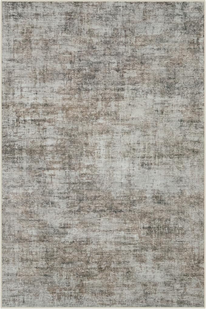 8x10 Area Rugs Washable Rug: Modern Abstract Living Room Rug Soft Anti-Skid Thin Carpet Indoor Floor Non-Shedding Carpets for Bedroom Dining Room Farmhouse Nursery Home Office Brown Black