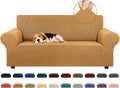 KEKUOU Stretch Loveseat Sofa Cover Slipcover,Couch Covers for 2 Cushion Couch Sofa (55"-78") Furniture Protector Sofa with Elastic Bottom for Kids,Dog. Jacquard Small Checked (Medium,Golden)