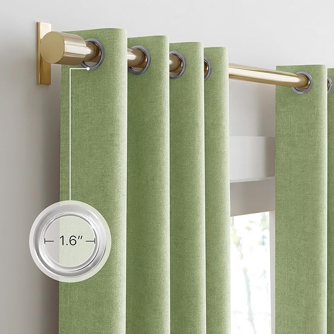 NICETOWN 100% Absolutely Blackout Linen Curtains for Bedroom Living Room, Olive Green, 52" Wide, 2 Pieces, Privacy Vertical Thermal Insulated Window Drapes 84 inch Long for Light-Sensitive Sleepers