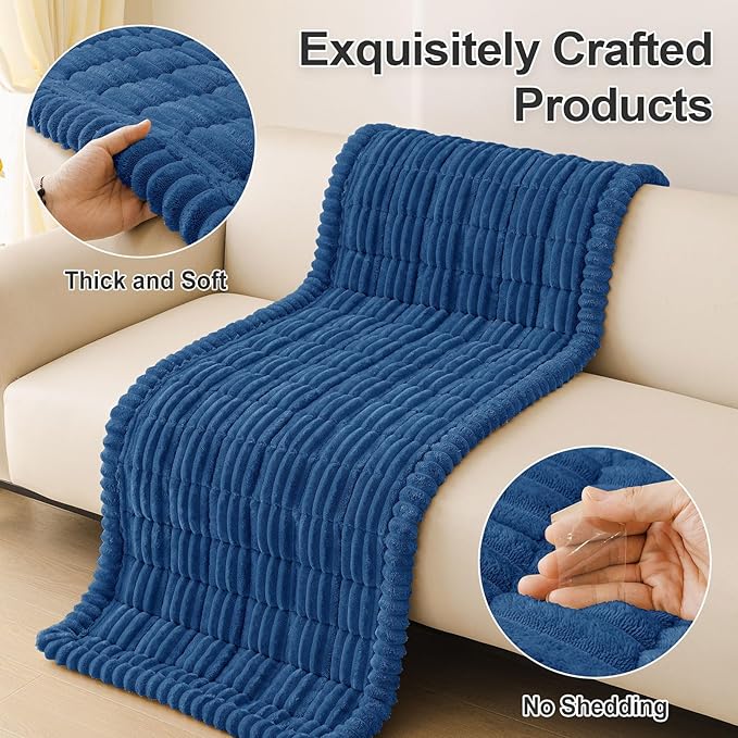 hyha Couch Covers for Dogs Washable, Non Slip Plush Dog Sofa Protectors, Fuzzy Pet Couch Covers for 3 Cushion Sofa Pet Friendly (Navy Blue, 27.6" x 82.7")
