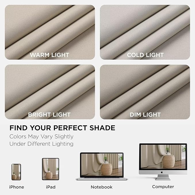 Joydeco Blackout Curtains 72 Inch Length 2 Panels Set, Thermal Insulated Long Curtains& Drapes 2 Burg, Room Darkening Grommet Drapes for Bedroom Living Room Window (Light Beige, W52 x L72 Inch)