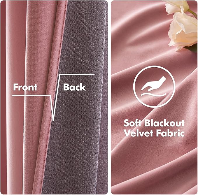 MIULEE Blush Pink Velvet Curtains Thermal Insulated Soundproof Room Darkening Blackout Curtains/Grommet Window Drapes for Home Theatre/Girls Room/Wedding Decor 52 x 84 Inches Set of 2