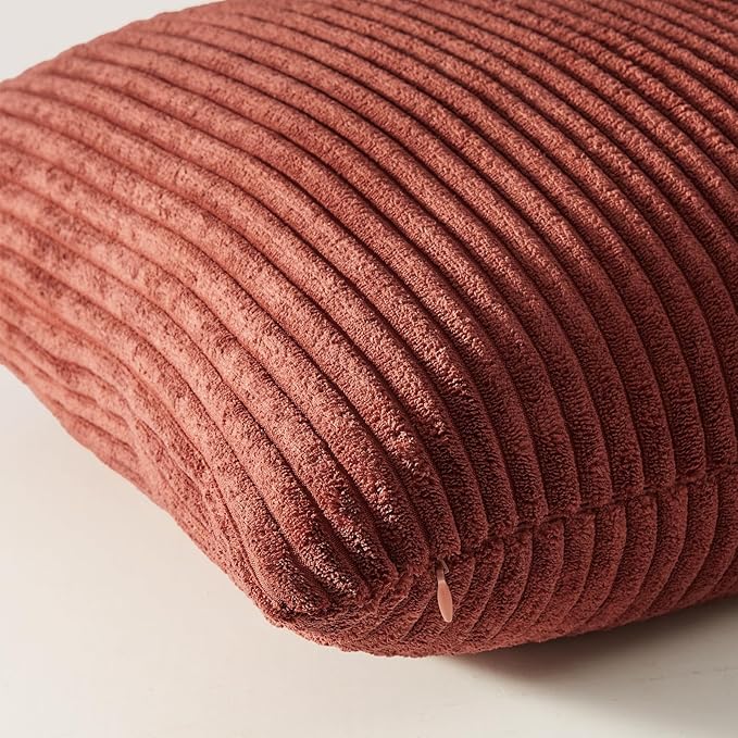 Topfinel Fall Burnt Orange Throw Pillow Covers 16x16 Set of 4,Corduroy Striped Decorative Cushion Cases for Couch Living Room Sofa Guest Bedroom Fluffy,Small Cute Shams