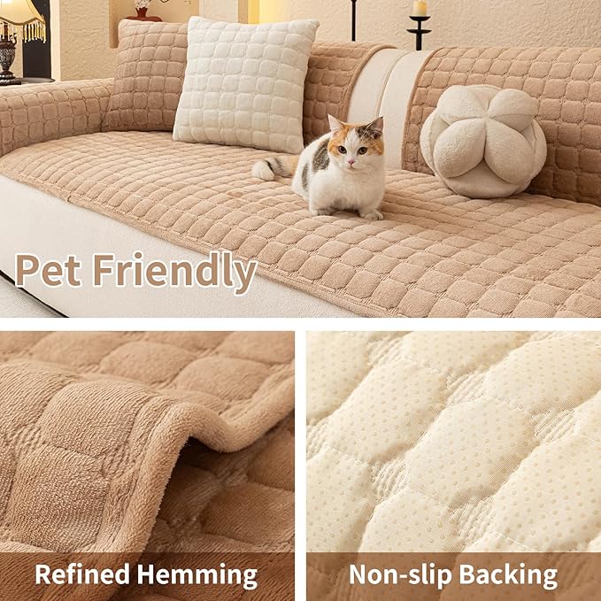 Velvet Couch Covers for Dogs, Dog Sectional Couch Covers, Pet Couchs Cover for 3-4 Seater, Couchs Protector for Dogs, Sectional Sofa Cover for Pet Washable(1PC,Khaki,27.6"×82.7")