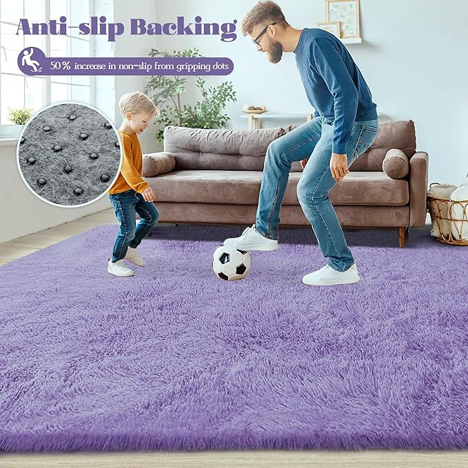 8x10 Area Rugs for Living Room: Fluffy Shag Soft Washable Rug Large Fuzzy Plush Indoor Carpet for Bedroom Nursery Playroom Kids Girls Boys Room (Purple, 8'x10')