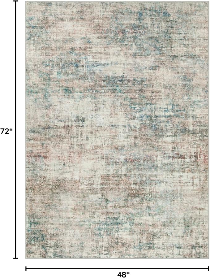 4x6 Area Rugs Washable Rug: Modern Abstract Living Room Rug Soft Anti-Skid Thin Carpet Indoor Floor Non-Shedding Carpets for Bedroom Dining Room Farmhouse Nursery Home Office - Multi Color