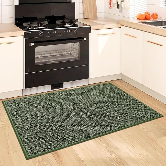 BEQHAUSE Kitchen Rugs 32"x48", Non-Slip Kitchen Mats for Floor, Super Absorbent and Stain Resistant Kitchen Rugs, Machine Washable Rugs for Kitchen, Hallway, Laundry & Sink, Green
