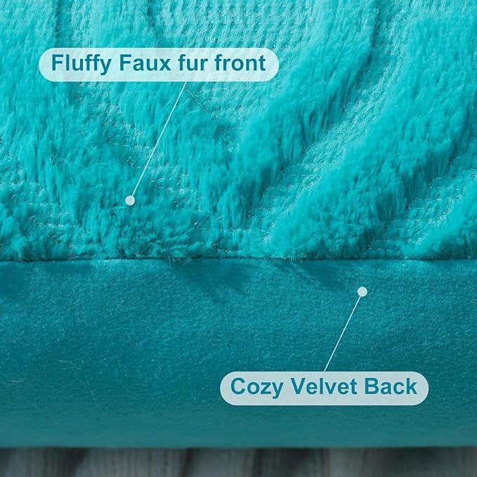 decorUhome Summer Throw Pillow Covers 24x24 Inch Set of 2, Soft Plush Faux Wool Turquoise Solid Couch Pillow Covers, Accent Euro Sham Farmhouse Neutral Square Pillow Cases for Sofa Bed Living Room