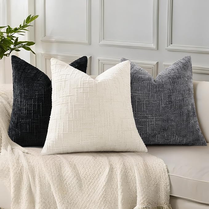 decorUhome Black Chenille Throw Pillow Covers 20x20 Set of 2 Textured Soft Cozy Slubby Couch Pillow Covers Modern Farmhouse Boho Decorative Pillow Cases for Bed Sofa Living Room