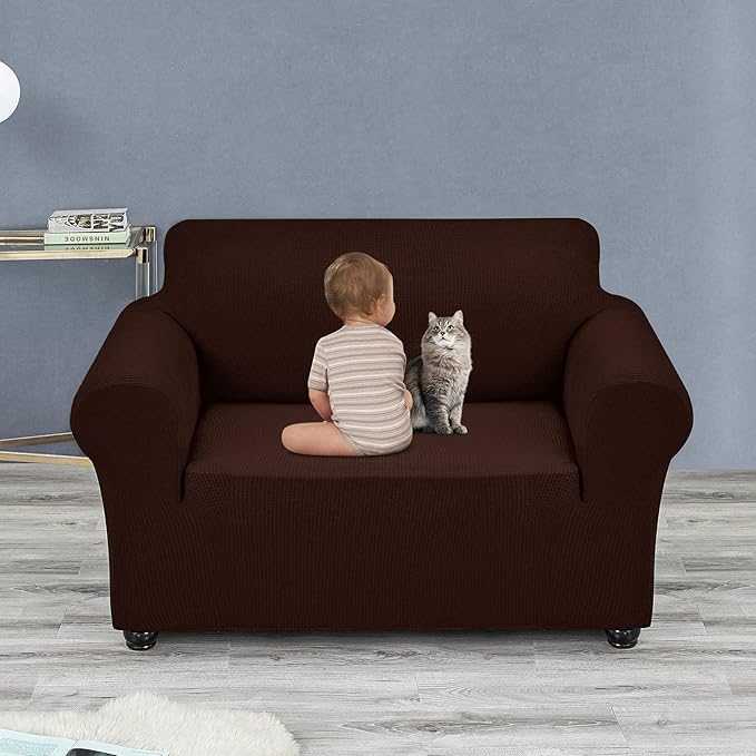 Joccun Stretch Chair Couch Cover,1-Piece Sofa Slipcover Spandex Fabric Sofa Covers with Elastic Bottom,Washable Furniture Protector for Dogs,Cats,Kids(Armchair,Chocolate)