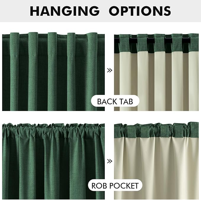 MIULEE 100% Blackout Linen Curtains for Bedroom, Christmas Emerald Green Solid Luxury Decor Thermal Insulation Room Darkening Drapes for Living Room Nursery Back Tab Rod Pocket 42 x 84 Inches 2 Panels