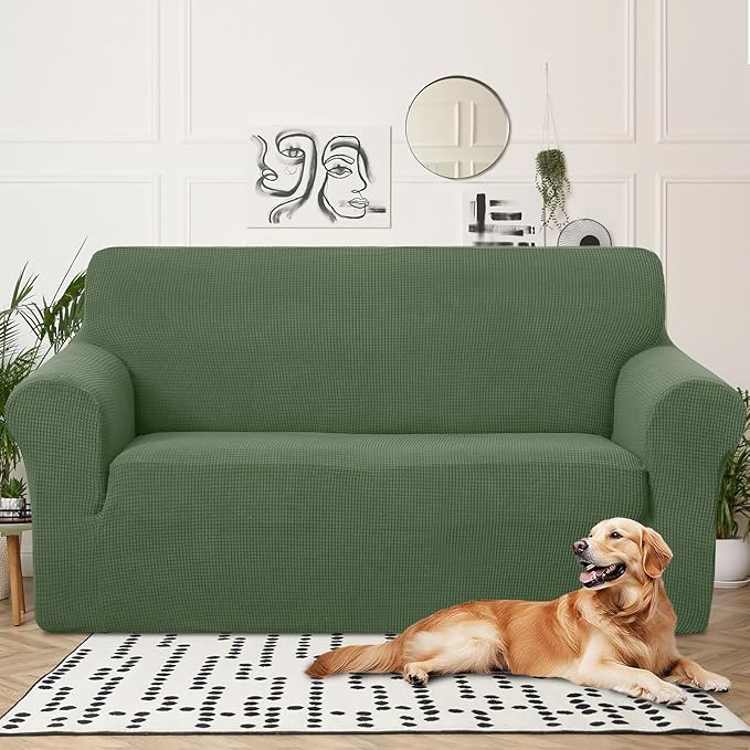 U-NICE HOME Oversized Stretch Loveseat Couch Cover Sofa Covers Washable Sofa Slipcover Furniture Protector for 2 Cushion Couch Sofa Pet Friendly, Loden Frost