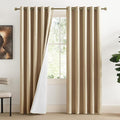 NICETOWN Camel High-End Thermal Flax Linen Curtains, 62" Wide Per Panel, Set of 2, Full Blackout Privacy Drapes 72" Long for Dining Room, Soundproof Window Treatment Panels for Hall Room