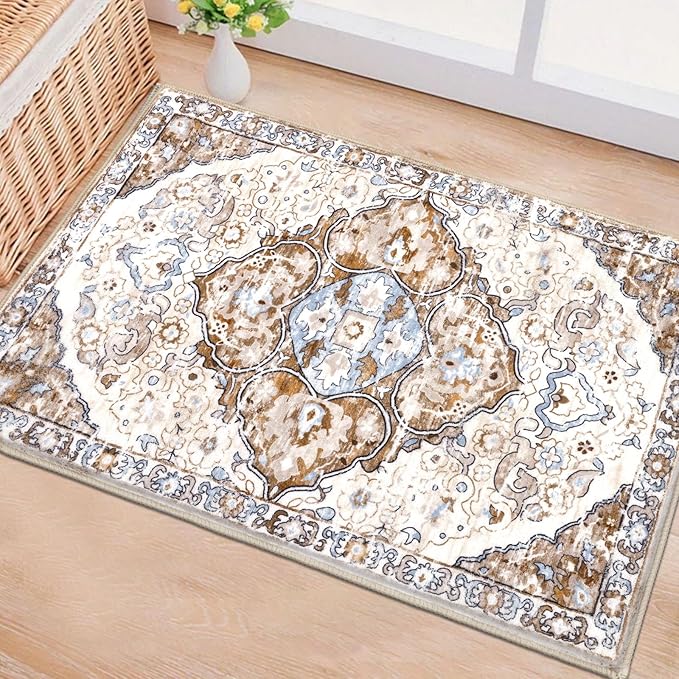 HEBE Washable Area Rug - 2'x3' Non Slip Soft Distressed Medallion Bedroom Boho Living Room Accent Throw Vintage Entry Floor Carpet for Dining Room Bathroom Entryway