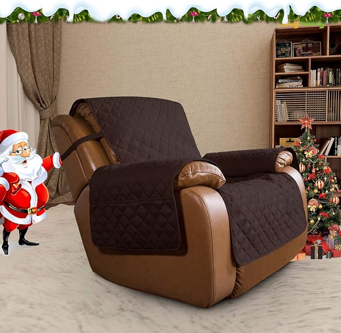 Easy-Going Oversized Recliner Cover Reversible Couch Cover Sofa Cover for Living Room Water Resistant Furniture Protector with Elastic Straps for Pets ('Large Recliner 27-29 in, Chocolate/Beige)