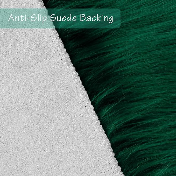 duduta Emerald Green Faux Sheepskin Throw Rug 2x3 ft, Fluffy Shag Small Bedside Dorm Rug Fur Seat Chair Covers Washable