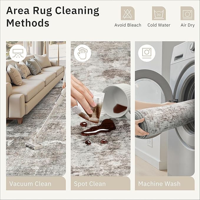 10x14 Area Rugs for Living Room, Non Slip Machine Washable Vintage Rugs, Low Pile Lightweight Large Rug for Bedroom, Dining Room, Home Office Pink/Grey