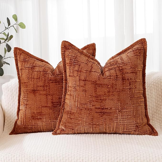 HPUK Fall Chenille Soft Throw Pillow Covers 18x18 Set of 2, Accent Cushion Covers for Living Room, Bedroom, Decorative Solid Color Pillow Covers for Couch, Sofa, Chair, Orange
