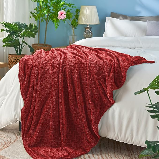 inhand Fleece Throw Blanket, Super Soft Fuzzy Blanket for Couch Sofa Bed Office, Cozy Plush Fleece Blanket Throw Size, Washable Lightweight Flannel Blankets Throw for All Season(50”x60”,Burgundy)