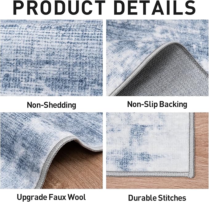 2'6''x8' Runner Rugs Washable Rug: Modern Abstract Living Room Rug Soft Anti-Skid Thin Carpet Indoor Floor Non-Shedding Carpets for Bedroom Dining Room Farmhouse Nursery Home Office - Blue White