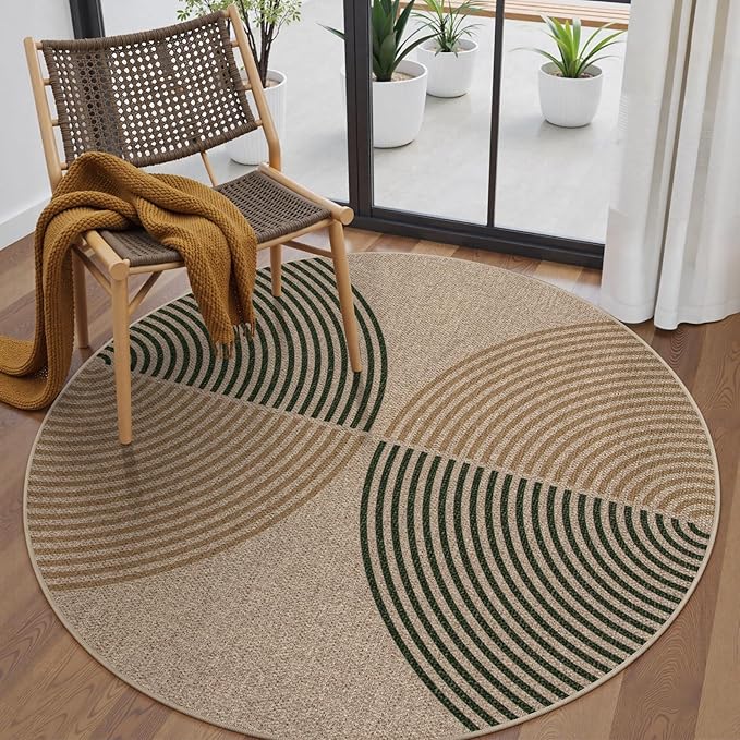 Lahome Enfys Modern Rainbow Round Rug, 6ft Easy Jute Circle Patio Rug Washable Indoor Outdoor Rugs for Living Room, Farmhouse Natural Round Area Rug Contemporary Carpet for Entryway Backyard