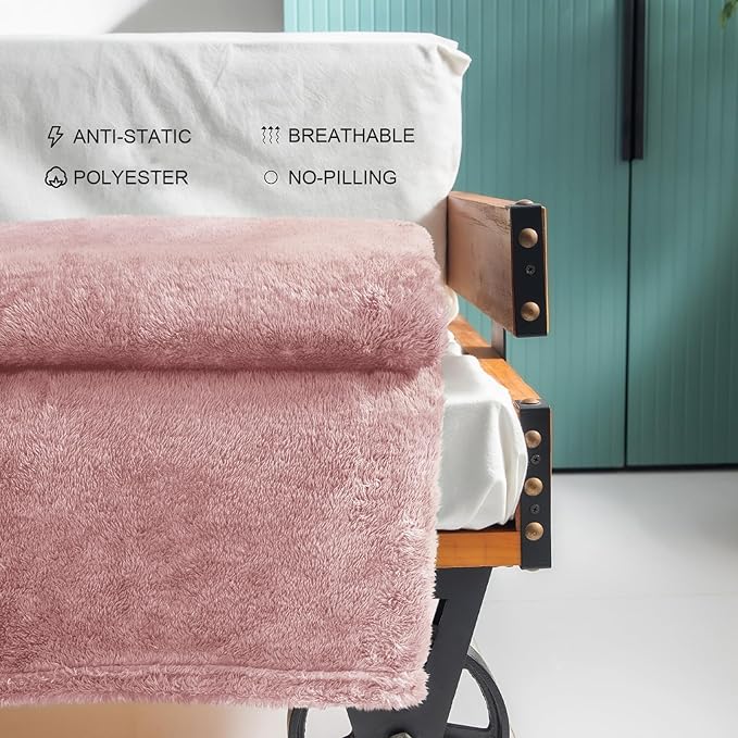Exclusivo Mezcla Plush Fuzzy Fleece Throw Blanket Extra Large, Super Soft, Fluffy and Warm Blankets for Couch, Bed, All Season Use (50x70 Inches, Pink)