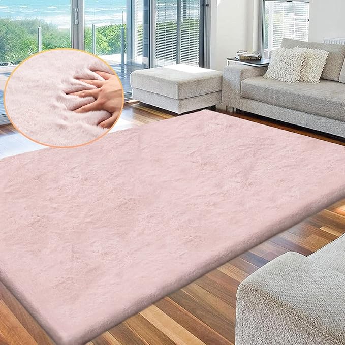 ORINOVA Shag Rug 6x9 Area Rugs for Living Room Pink Fuzzy Washable Faux Rabbit Furry Fur Rugs Bedroom Nursery Rug