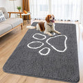 Smiry Dog Door Mat for Muddy Paws, Absorbent Dirt Trapper Non Slip Quick Dry Washable Chenille Mat for Mud Dogs, Entry Rug for Indoor and Outdoor (59x32 Inches, Dark Grey and White)